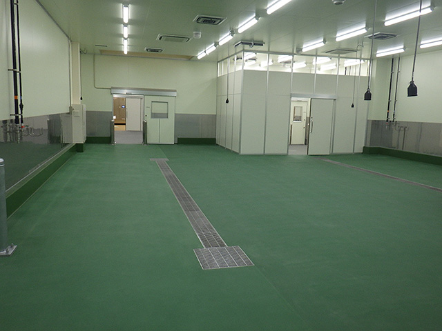 防水施工された工場の床