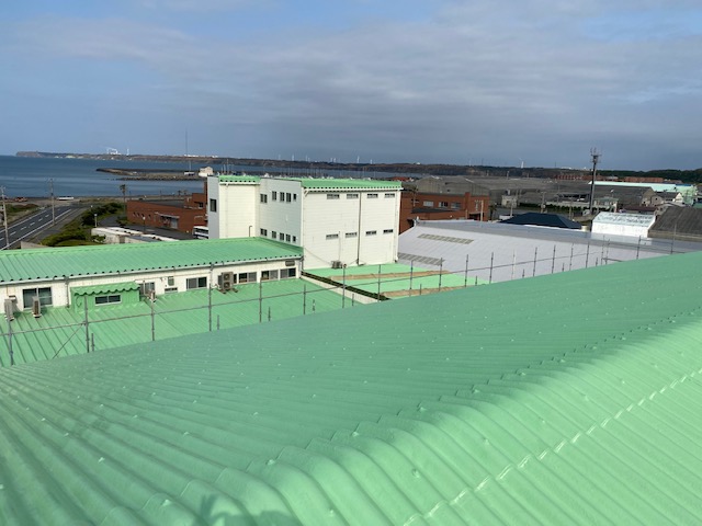 防水工事されたきれいな緑色の工場の屋根