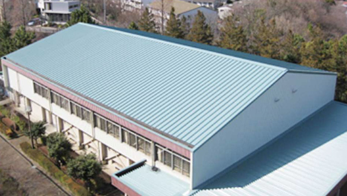 縦葺き屋根の建物